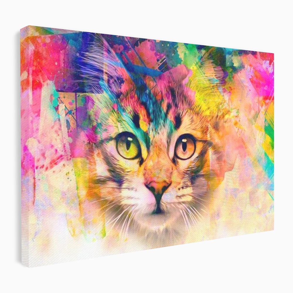 Tablou canvas cu tablou canvas cu pisica in stil graffiti, fara rama, pe sasiu de lemn